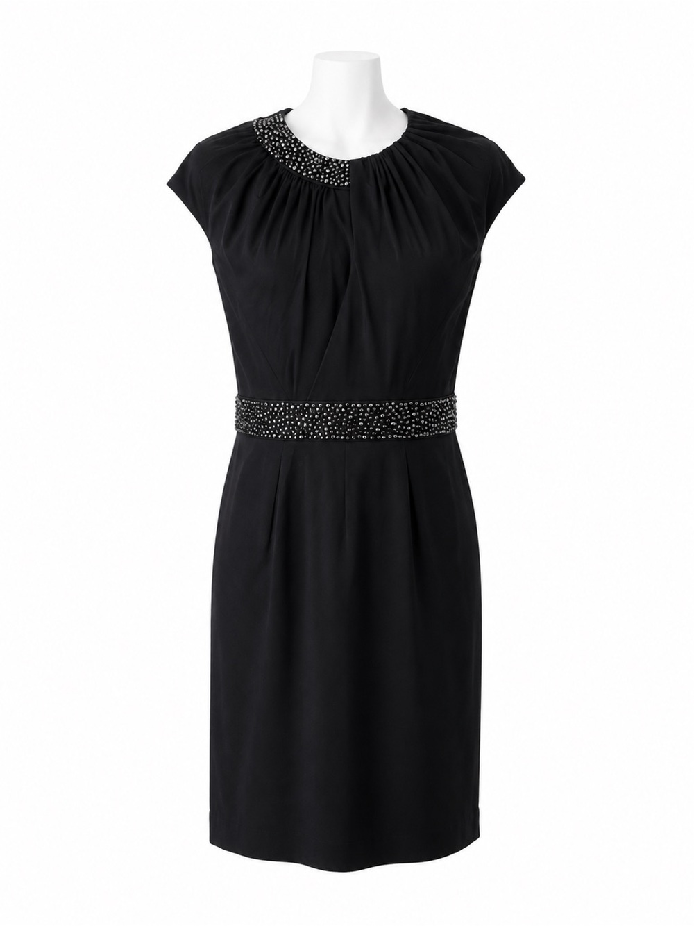 Adrianna Papell Black Beaded Neck & Waist Midi Dress